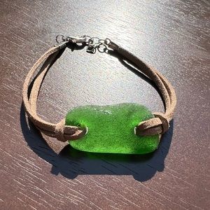Green sea glass vegan suede bracelet